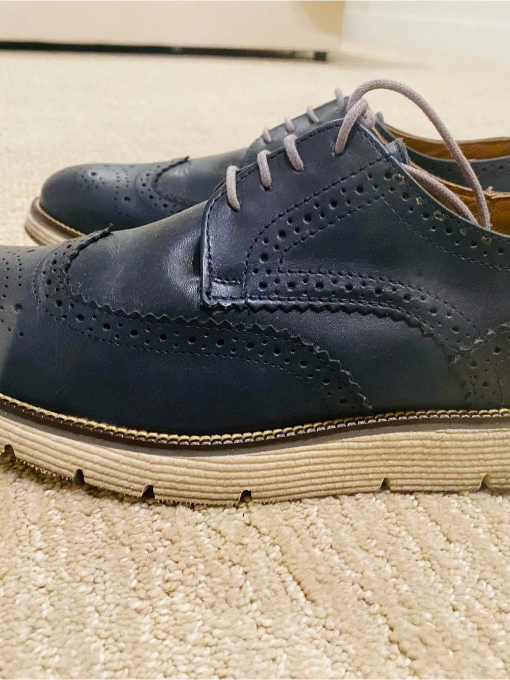 Men's Navy Wingtip Brogues Lace-Up Dress Shoes